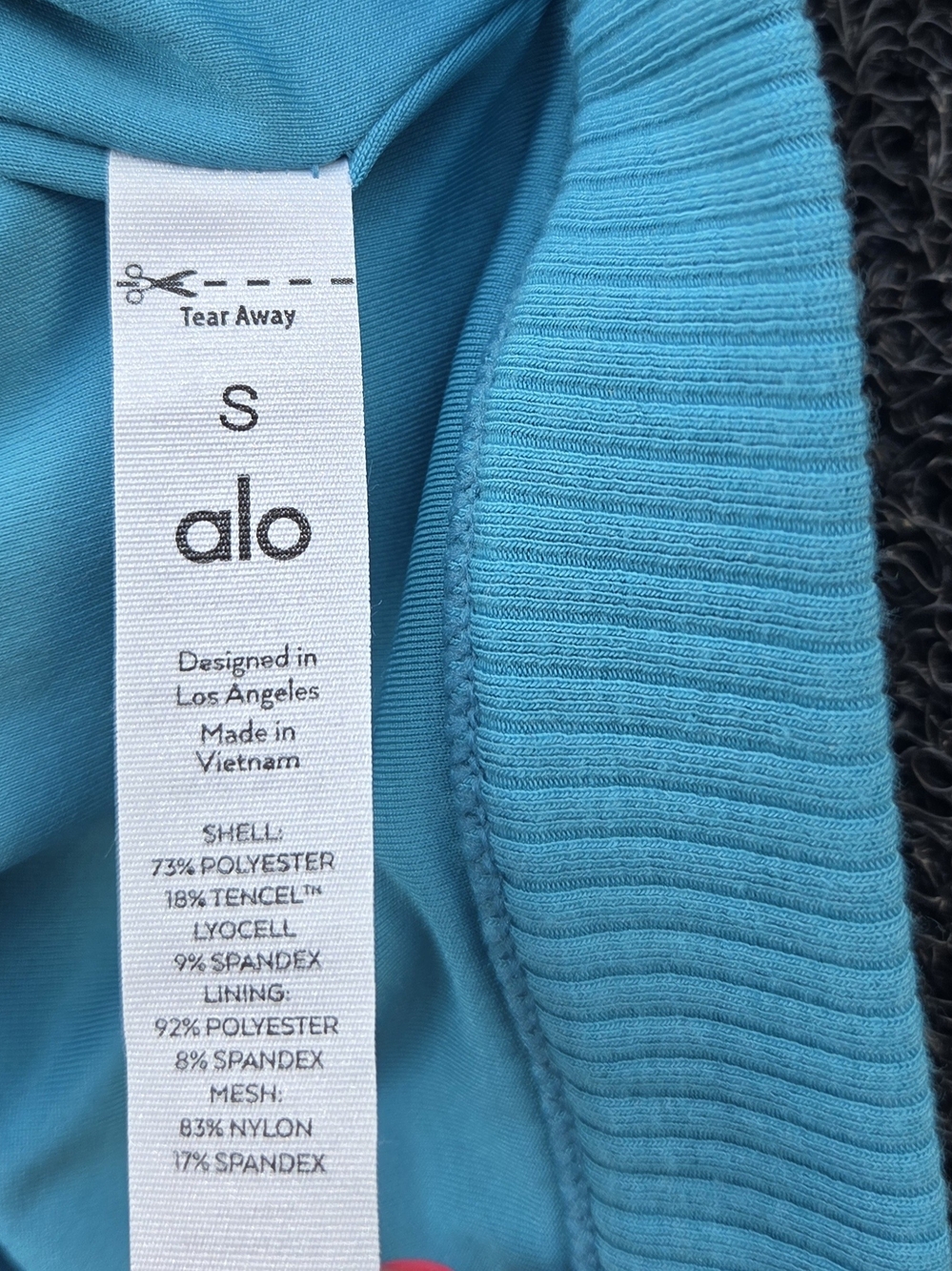 ALO Yoga Bright Aqua Athletic Bra with Ribbed Neckline - Picture 4 of 4
